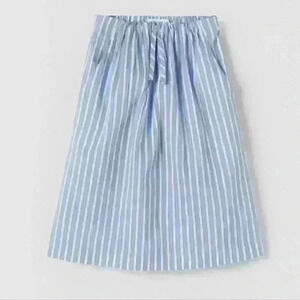 ZARA | Girl's  Blue/White Striped Cotton Blend Midi Skirt